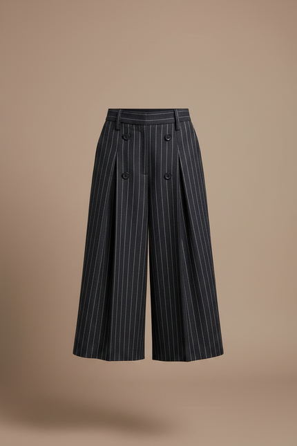 Pantalon À Pince Gris Rayé Plissé Laine Élégant - vue 3