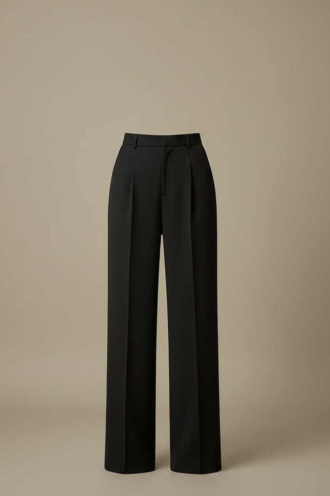 Pantalon À Pince Noir Plissé Ample Taille Haute Femme - Gabardine - vue 3