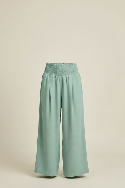 Pantalon À Pince Vert Ample Plissé Confortable - Lin - vue 3