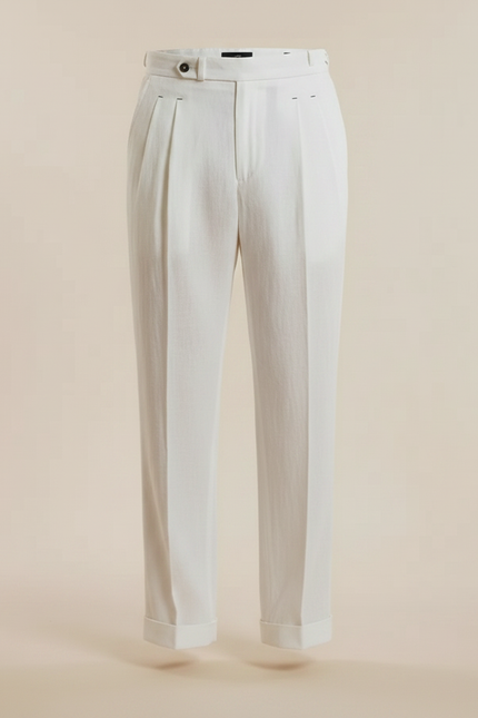 Pantalon À Pince Blanc Lin Plissé Droit Élégant - vue 3