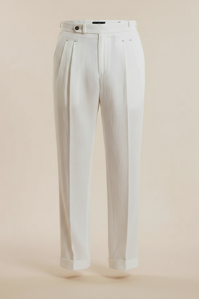Pantalon À Pince Blanc Lin Plissé Droit Élégant - vue 3