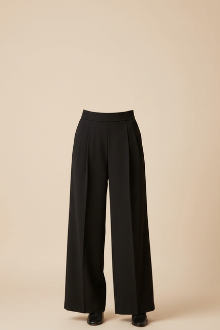 Pantalon À Pince Noir Fluide Élégant Taille Haute - Polyester - vue 3