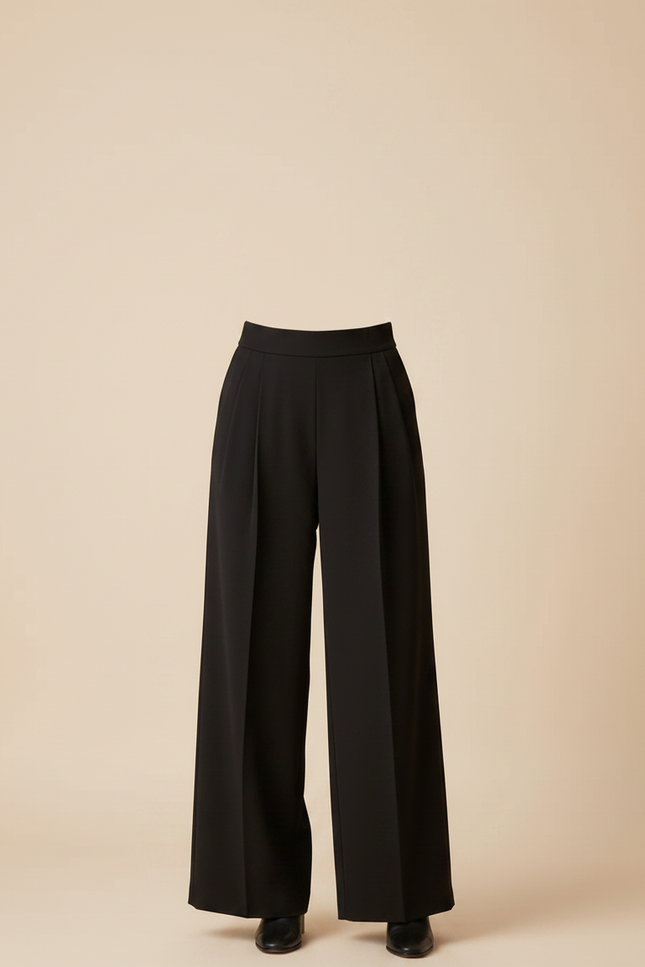 Pantalon À Pince Noir Fluide Élégant Taille Haute - Polyester - vue 3