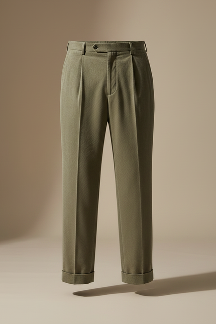 Pantalon À Pince Vert Militaire Plissé Décontracté Homme - Kaki Laine - vue 3