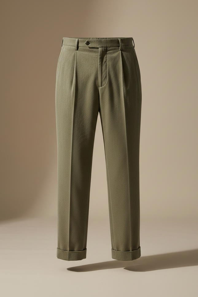 Pantalon À Pince Vert Militaire Plissé Décontracté Homme - Kaki Laine - vue 3
