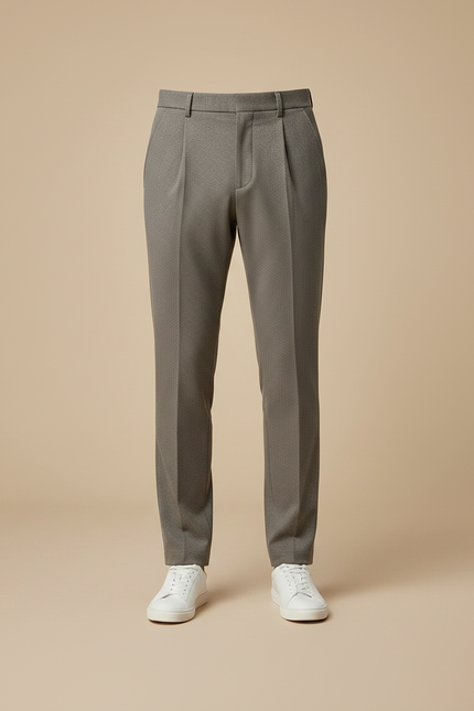 Pantalon À Pince Gris Élégant Droit Plissé Homme - Laine - vue 3