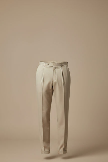 Pantalon À Pince Beige Slim Plissé Élégant Classique - Gabardine - vue 3