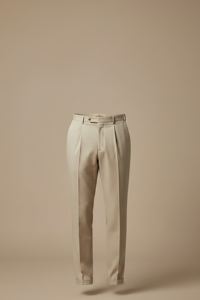 Pantalon À Pince Beige Slim Plissé Élégant Classique - Gabardine - vue 3