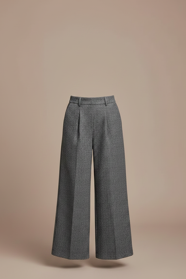 Pantalon À Pince Gris Ample Texturé Décontracté - Tweed - vue 3