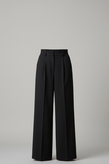 Pantalon À Pince Noir Ample Taille Haute Fluide Femme - Polyester - vue 3
