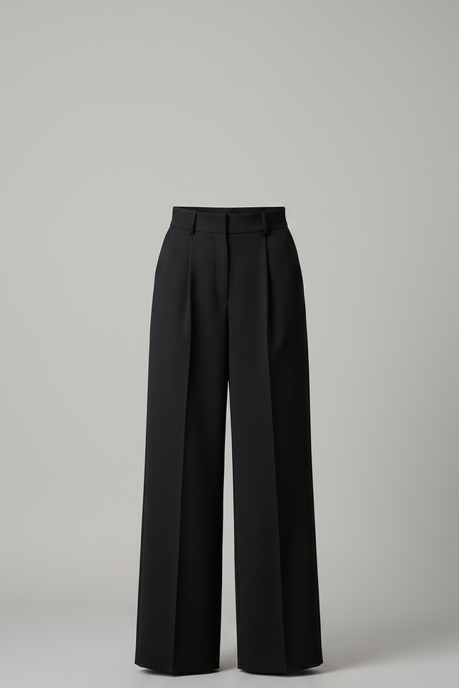 Pantalon À Pince Noir Ample Taille Haute Fluide Femme - Polyester - vue 3