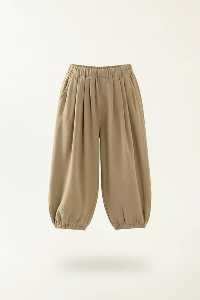 Pantalon À Pince Kaki Ample Plissé Confortable Enfant - Coton - vue 3