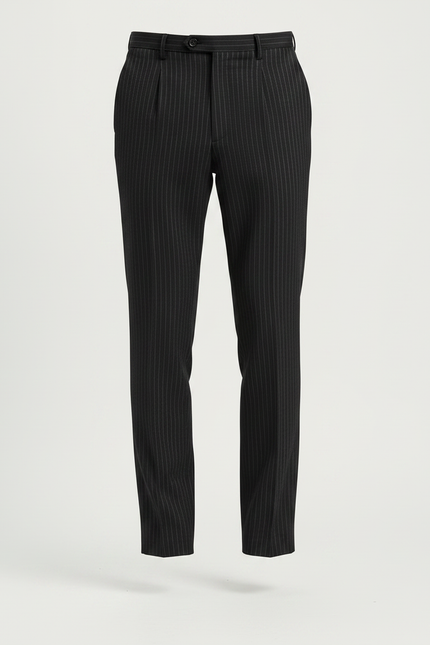 Pantalon À Pince Noir Rayé Slim Élégant Homme - Gabardine - vue 3