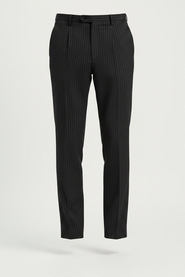 Pantalon À Pince Noir Rayé Slim Élégant Homme - Gabardine - vue 3