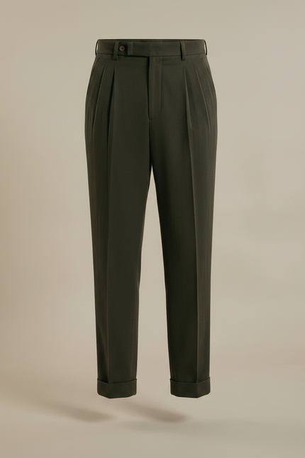 Pantalon À Pince Vert Foncé Plissé Ample Homme Élégant - Gabardine - vue 3