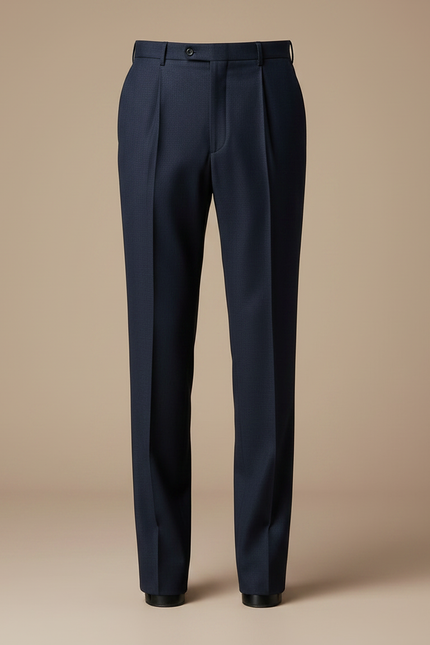 Pantalon À Pince Bleu Marine Plissé Laine Élégant Homme - vue 3