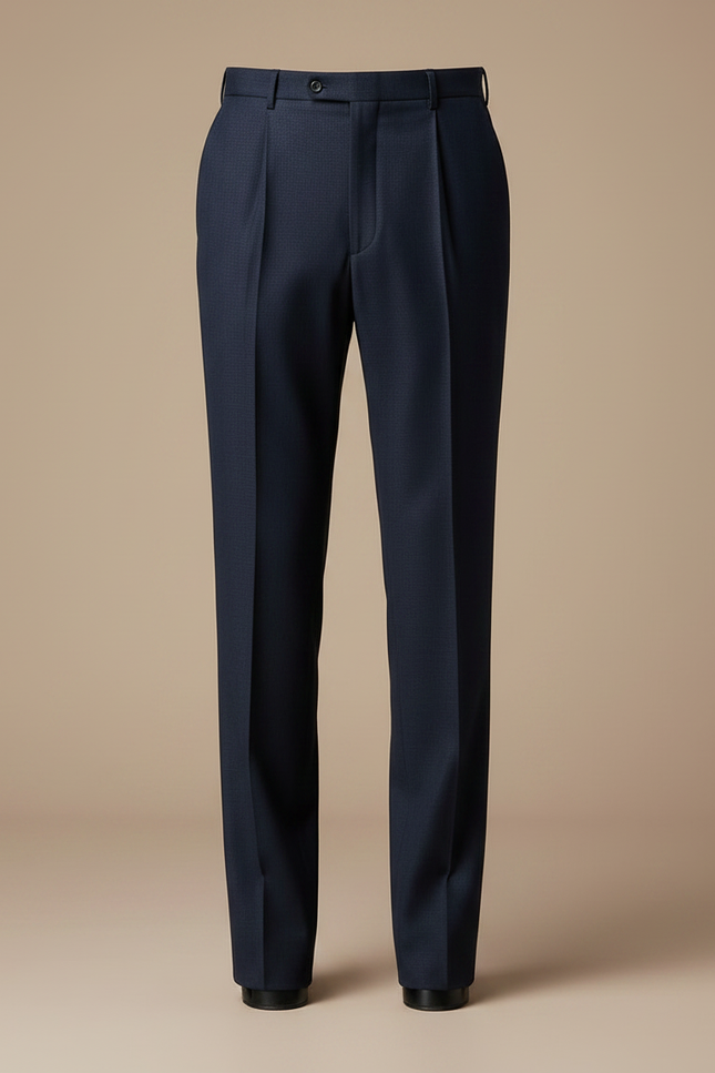 Pantalon À Pince Bleu Marine Plissé Laine Élégant Homme - vue 3
