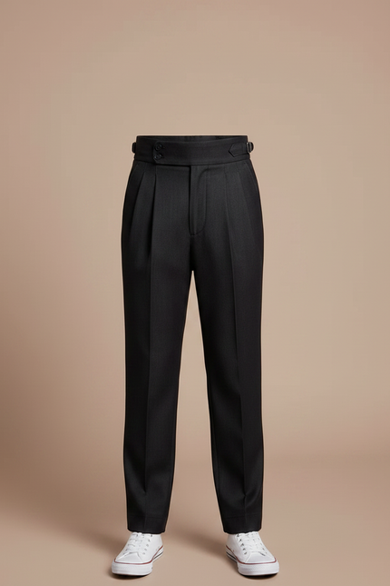 Pantalon À Pince Noir Plissé Droit Élégant Garçon - Gabardine - vue 3