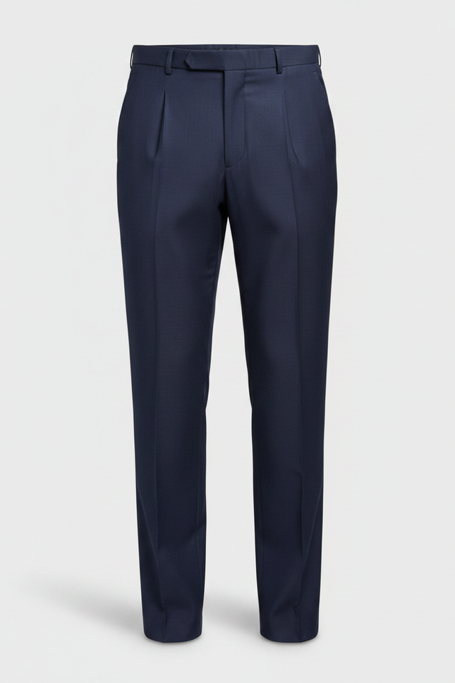 Pantalon À Pince Bleu Marine Classique Habillé Homme - Laine - vue 3