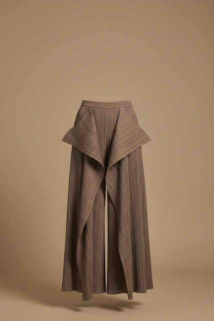 Pantalon À Pince Plissé Marron Ample Irrégulier Élégant - Polyester - vue 3