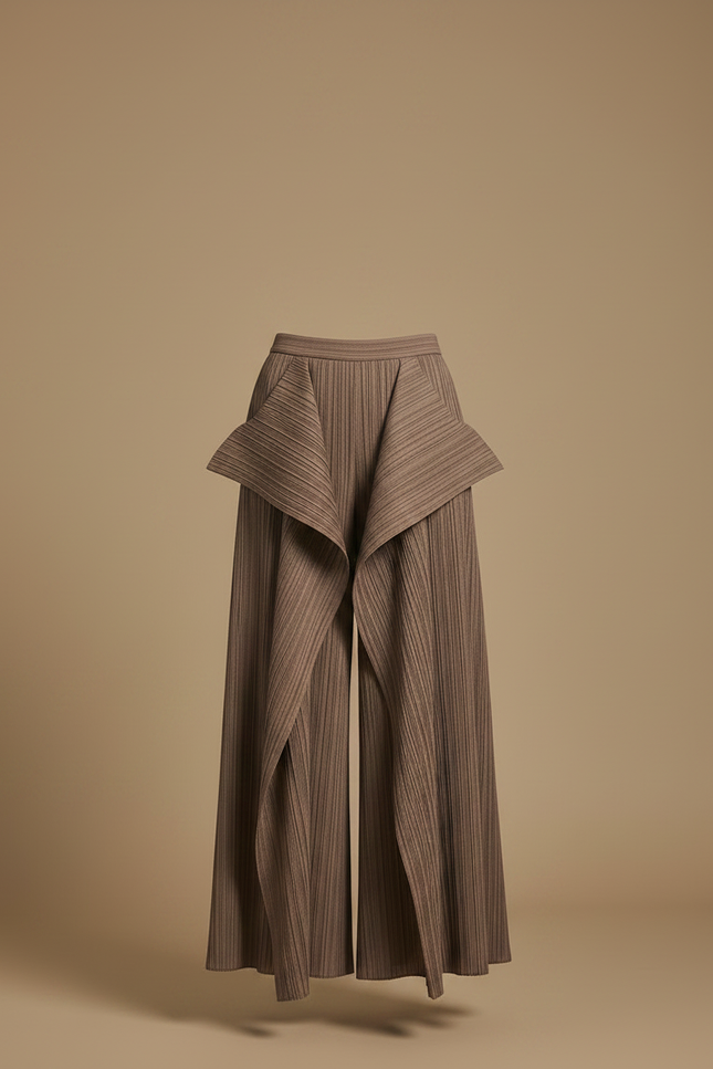 Pantalon À Pince Plissé Marron Ample Irrégulier Élégant - Polyester - vue 3