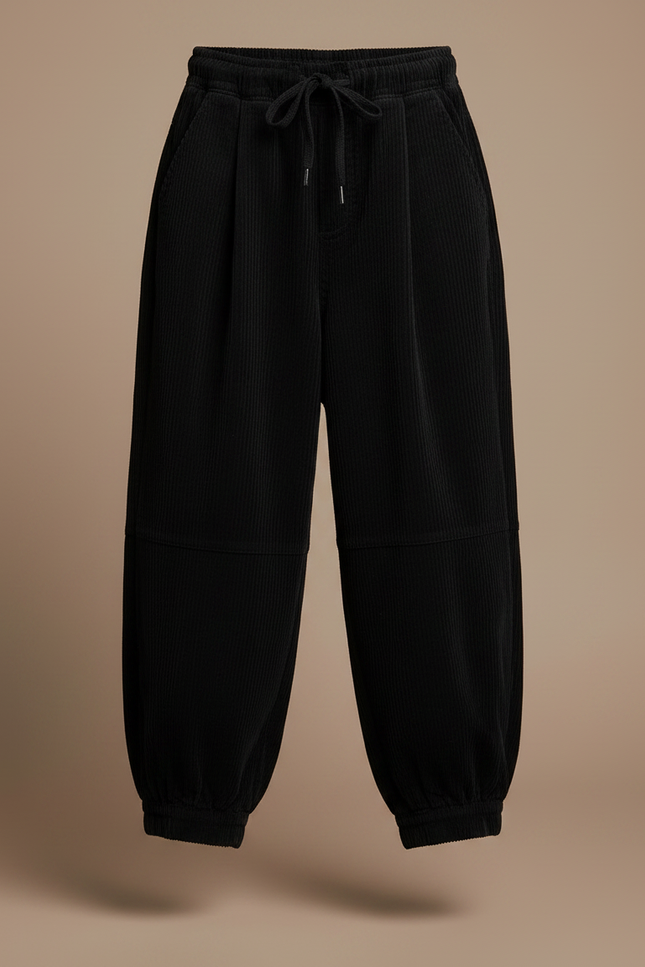 Pantalon À Pince Noir Côtelé Ample Décontracté Fille - Cordé - vue 3