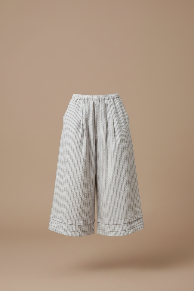 Pantalon À Pince Rayé Coton Ample Court - Gris - vue 3