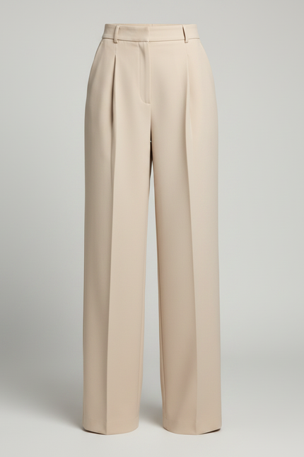 Pantalon À Pince Crème Ample Plissé Taille Haute Élégant - Beige Gabardine - vue 3