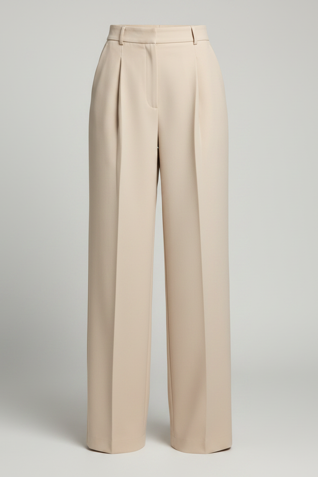 Pantalon À Pince Crème Ample Plissé Taille Haute Élégant - Beige Gabardine - vue 3