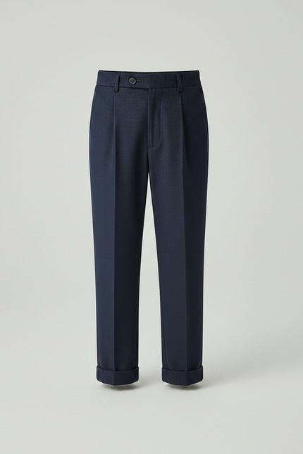 Pantalon À Pince Bleu Marine Plissé Enfant Décontracté - Laine - vue 3
