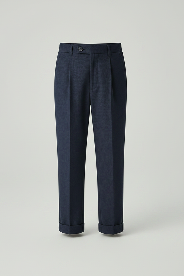 Pantalon À Pince Bleu Marine Plissé Enfant Décontracté - Laine - vue 3