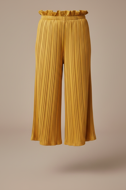 Pantalon À Pince Plissé Ample Jaune Fille Décontracté - Polyester - vue 3