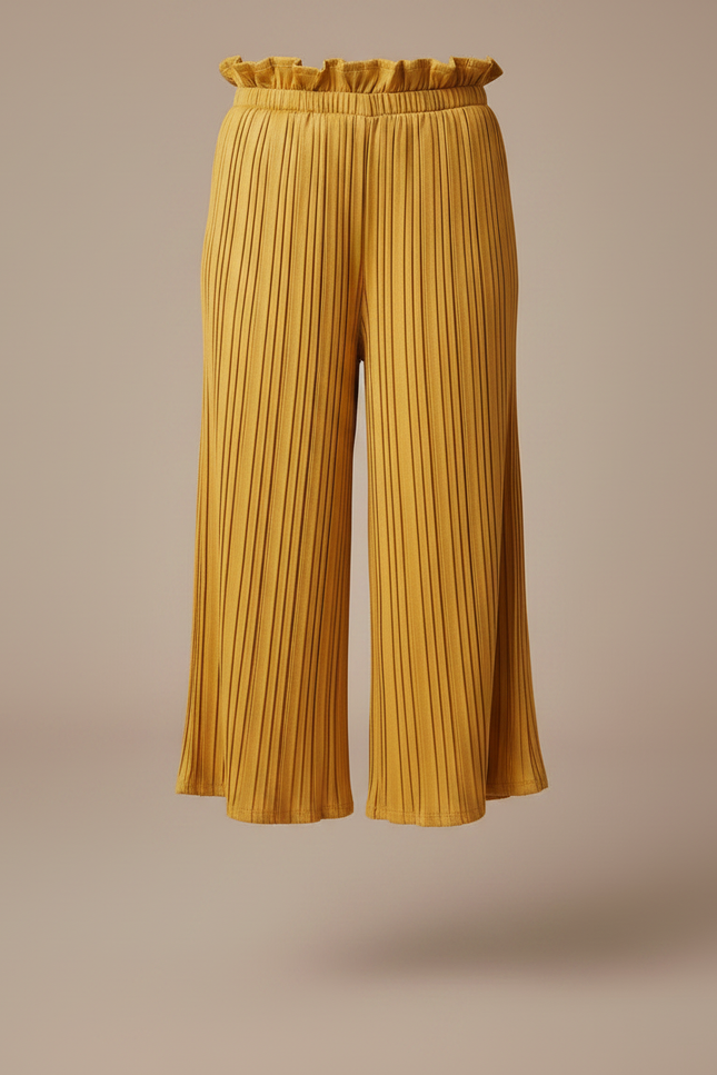Pantalon À Pince Plissé Ample Jaune Fille Décontracté - Polyester - vue 3