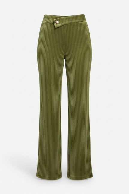 Pantalon À Pince Vert Côtelé Velours Taille Haute Fluide - Cordé - vue 3