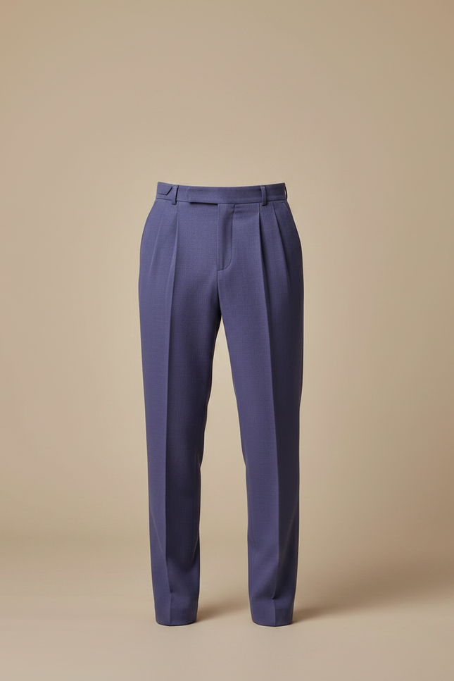 Pantalon À Pince Bleu Lavande Plissé Laine Droit Homme - vue 3