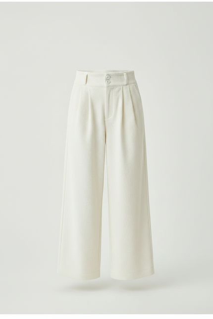 Pantalon À Pince Crème Côtelé Ample Décontracté Fluide - Beige Cordé - vue 3