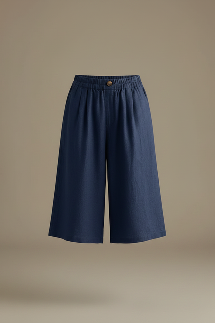 Pantalon À Pince Bleu Marine Ample Lin Décontracté - vue 3