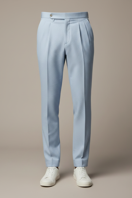 Pantalon À Pince Bleu Clair Plissé Rayé Homme Élégant - Gabardine - vue 3