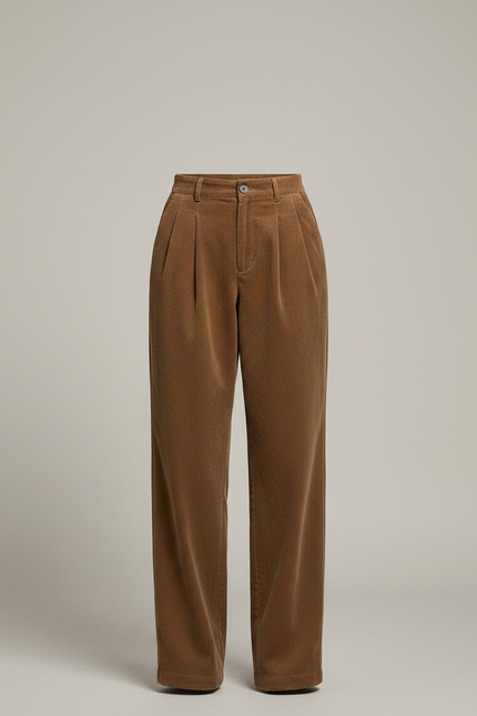 Pantalon À Pince Marron Côtelé Ample Décontracté Femme - Cordé - vue 3
