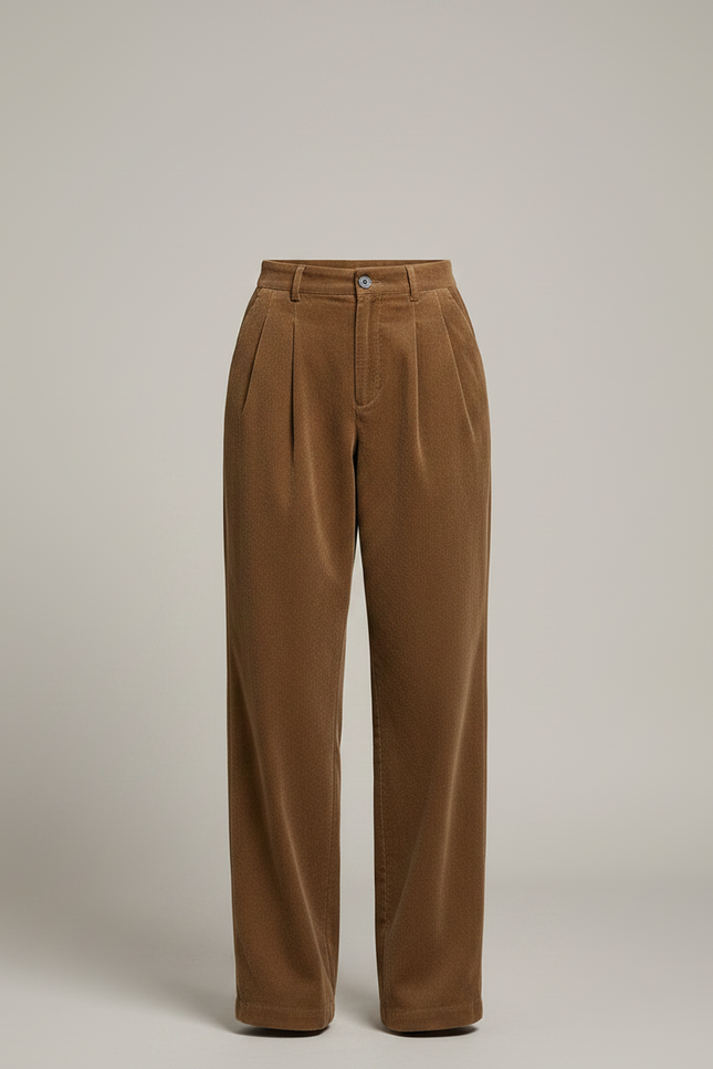 Pantalon À Pince Marron Côtelé Ample Décontracté Femme - Cordé - vue 3