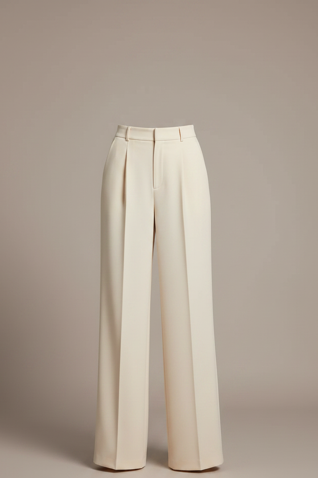 Pantalon À Pince Crème Droit Fluide Élégant Femme - Beige Gabardine - vue 3