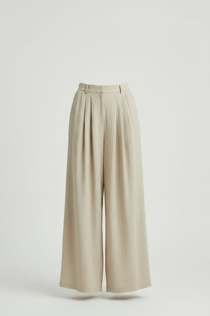Pantalon À Pince Beige Ample Fluide Décontracté Femme - Lin - vue 3