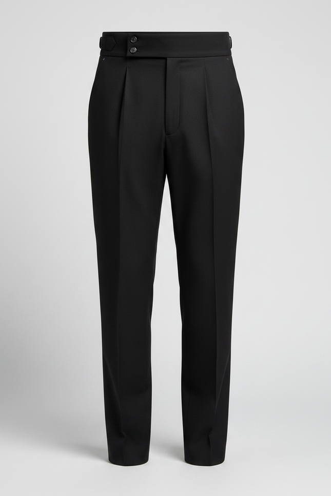 Pantalon À Pince Noir Taille Haute Plissé Droit Homme - Gabardine - vue 3