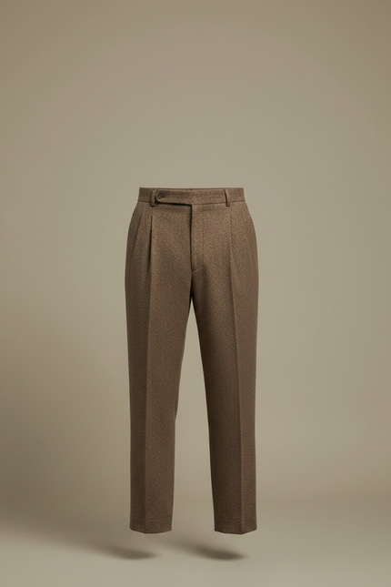 Pantalon À Pince Marron Tweed Plissé Droit Homme - vue 3
