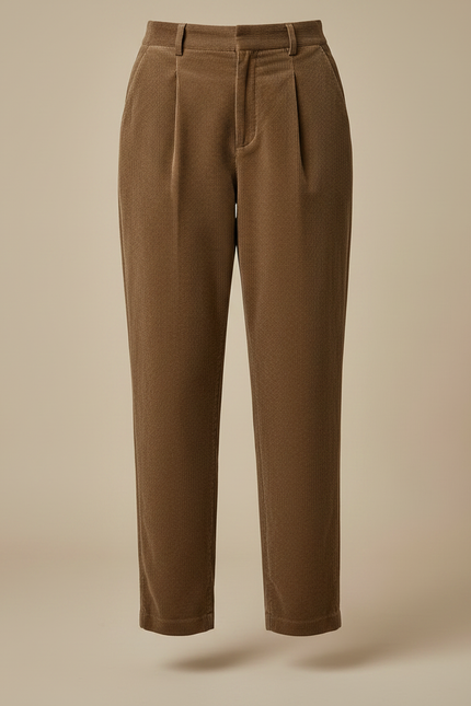 Pantalon À Pince Marron Côtelé Ample Plissé Décontracté Femme - Cordé - vue 3