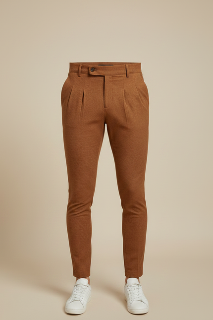 Pantalon À Pince Marron Slim Plissé Homme Élégant - Tweed - vue 3