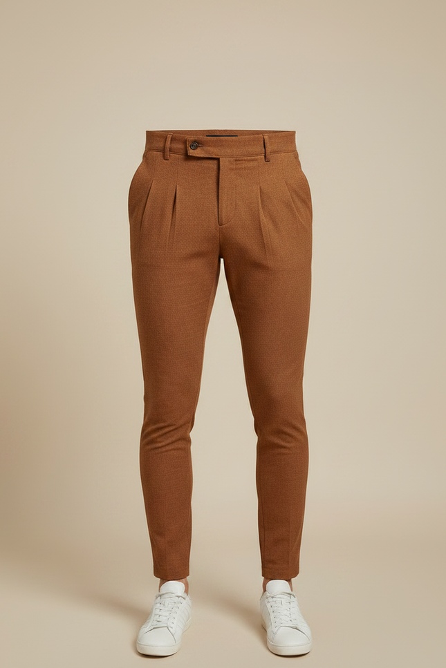 Pantalon À Pince Marron Slim Plissé Homme Élégant - Tweed - vue 3