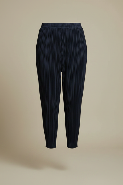 Pantalon À Pince Plissé Bleu Marine Fluide Confortable - Polyester - vue 3