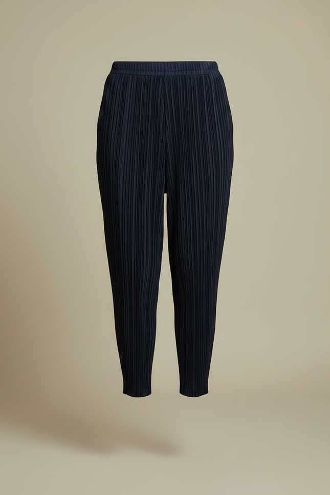 Pantalon À Pince Plissé Bleu Marine Fluide Confortable - Polyester - vue 3