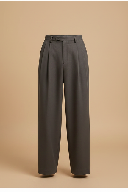 Pantalon À Pince Gris Foncé Plissé Large Décontracté - Polyester - vue 3